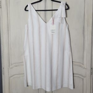 NWT Alex Marie Elena Stripe Linen Blend Neutral Sleeveless Bow Shift Dress *sz S